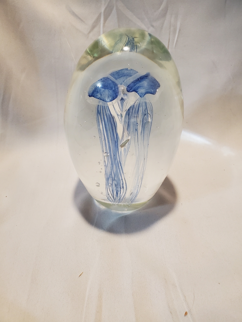 Handblown Glass Jellyfish Paperweight - Blue Glow In The Dark Huge Magnum 7 X 5